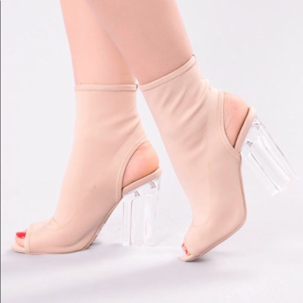 Fashion Nova Nude Ankle Boot - Perspex Heel